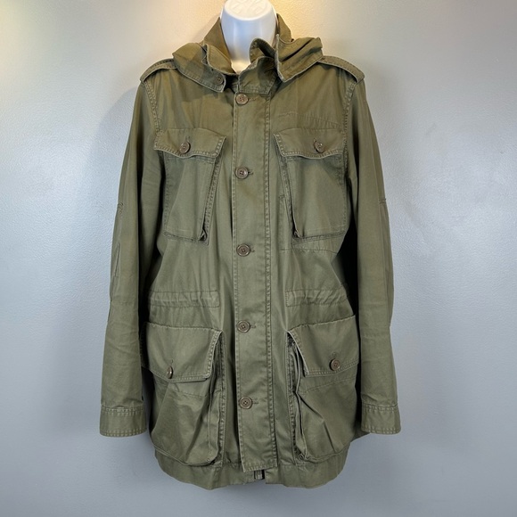J. Crew Jackets & Blazers - J Crew Field Jacket Womens L Olive Green Cotton Military Anorak Ripstop Hooded